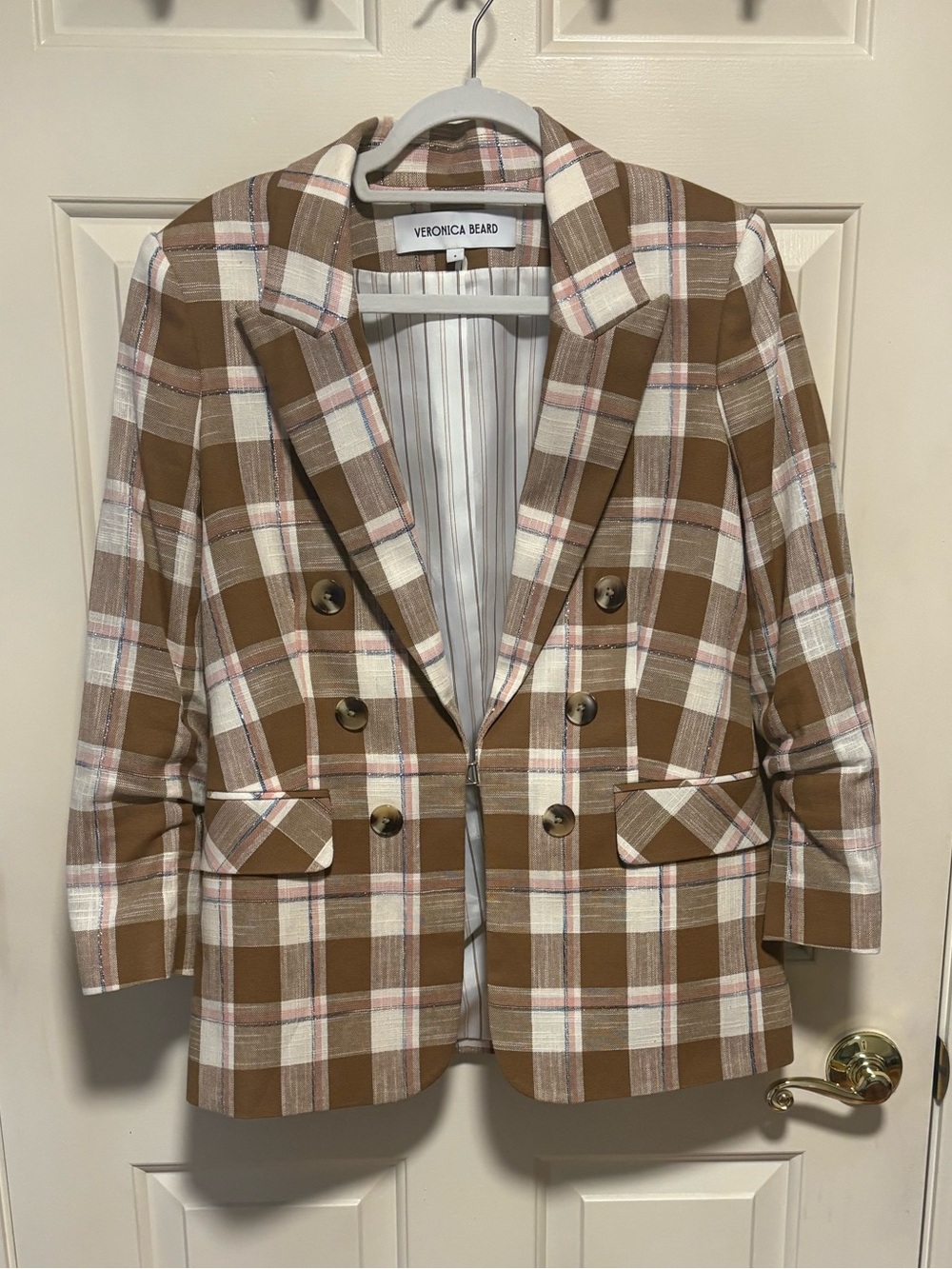 Veronica Beard Beacon double-breasted checked cotton-blend blazer Sz 6 - Picture 4 of 7